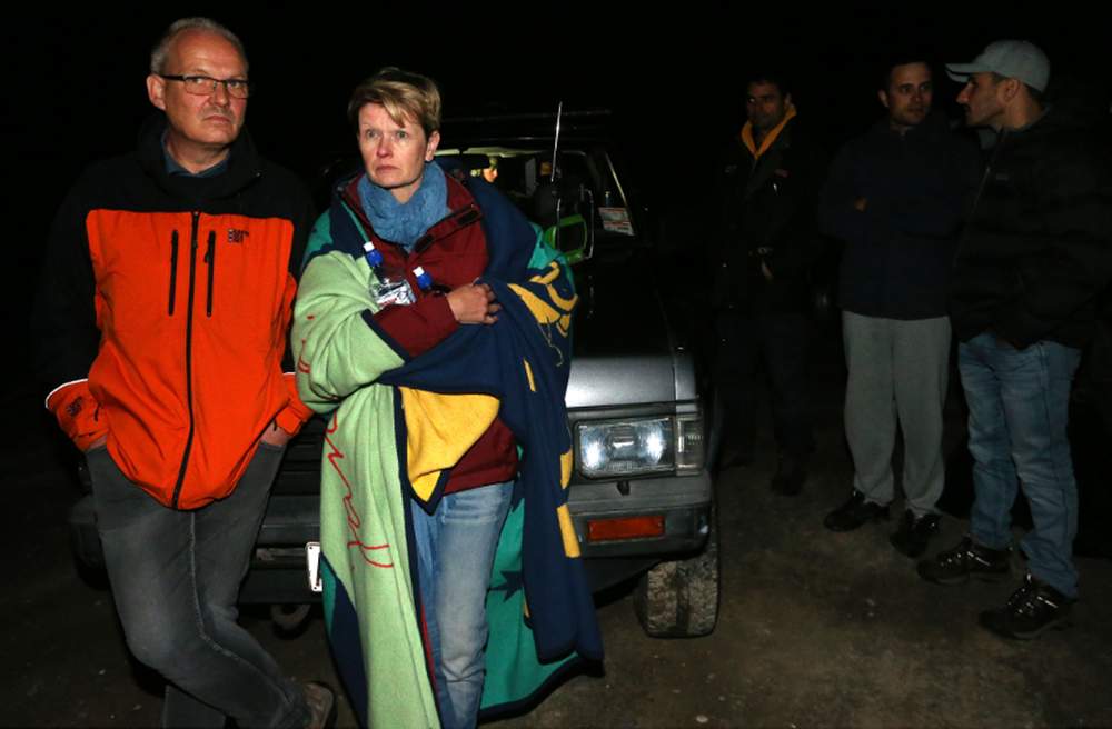 The tsunami warning sent people like Marcus and Anja Weyel from Riverlands to Taylor Pass road near the Wither Hills. (SCOTT HAMMOND/FAIRFAX NZ)